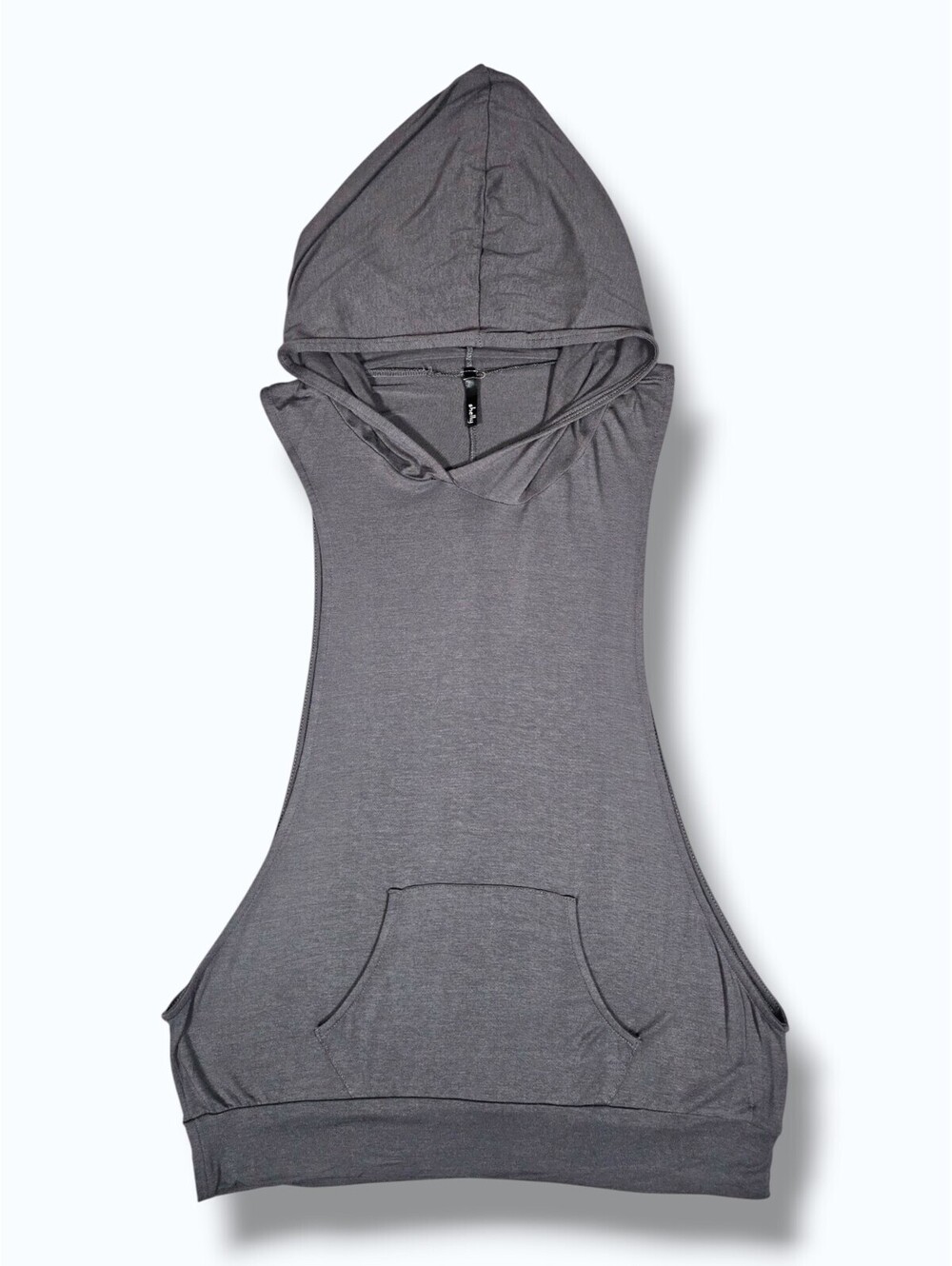 Gray Hooded Sleeveless Muscle Top Casual Active Gym Hoodie Kangaroo Pocket Large